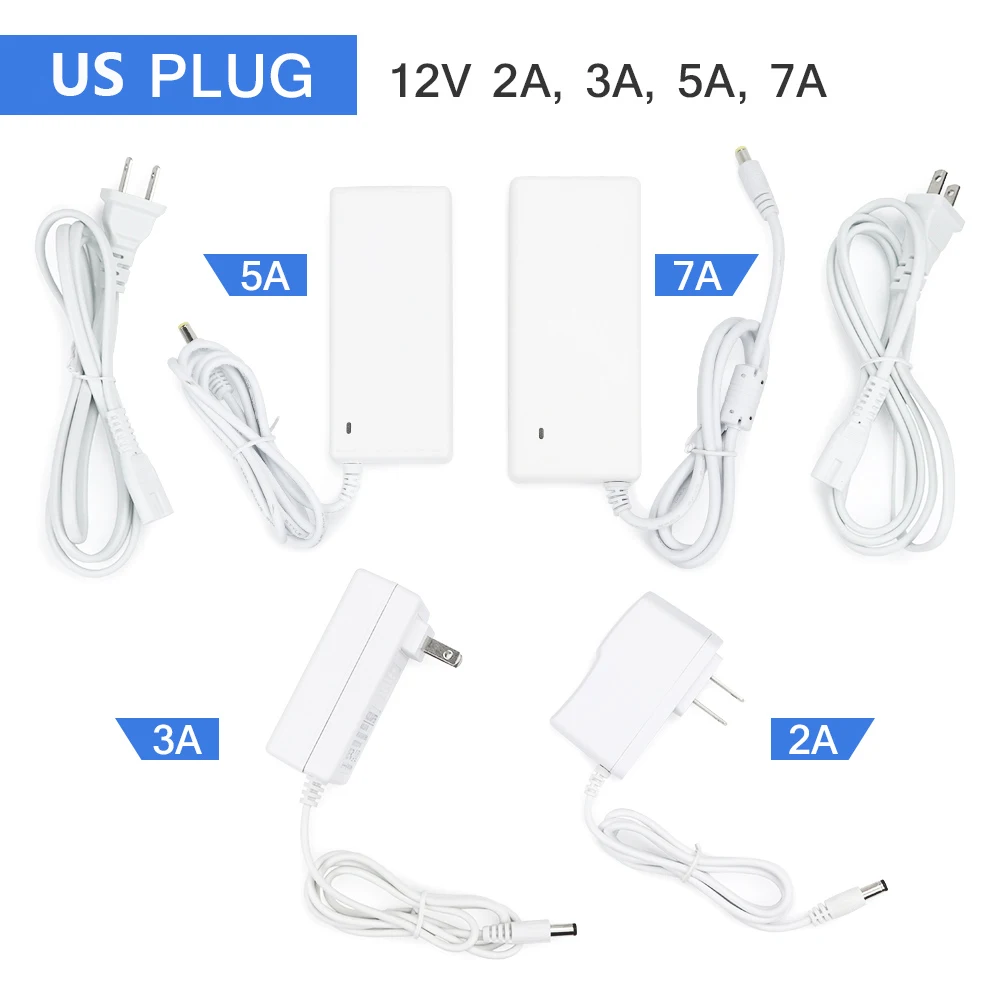 DC12 volt EU/US Lighting Transformer Power Supply 2A/ 3A/5A/7A White Adapter for 5.5x2.1mm Universal output caliber Charger | Освещение