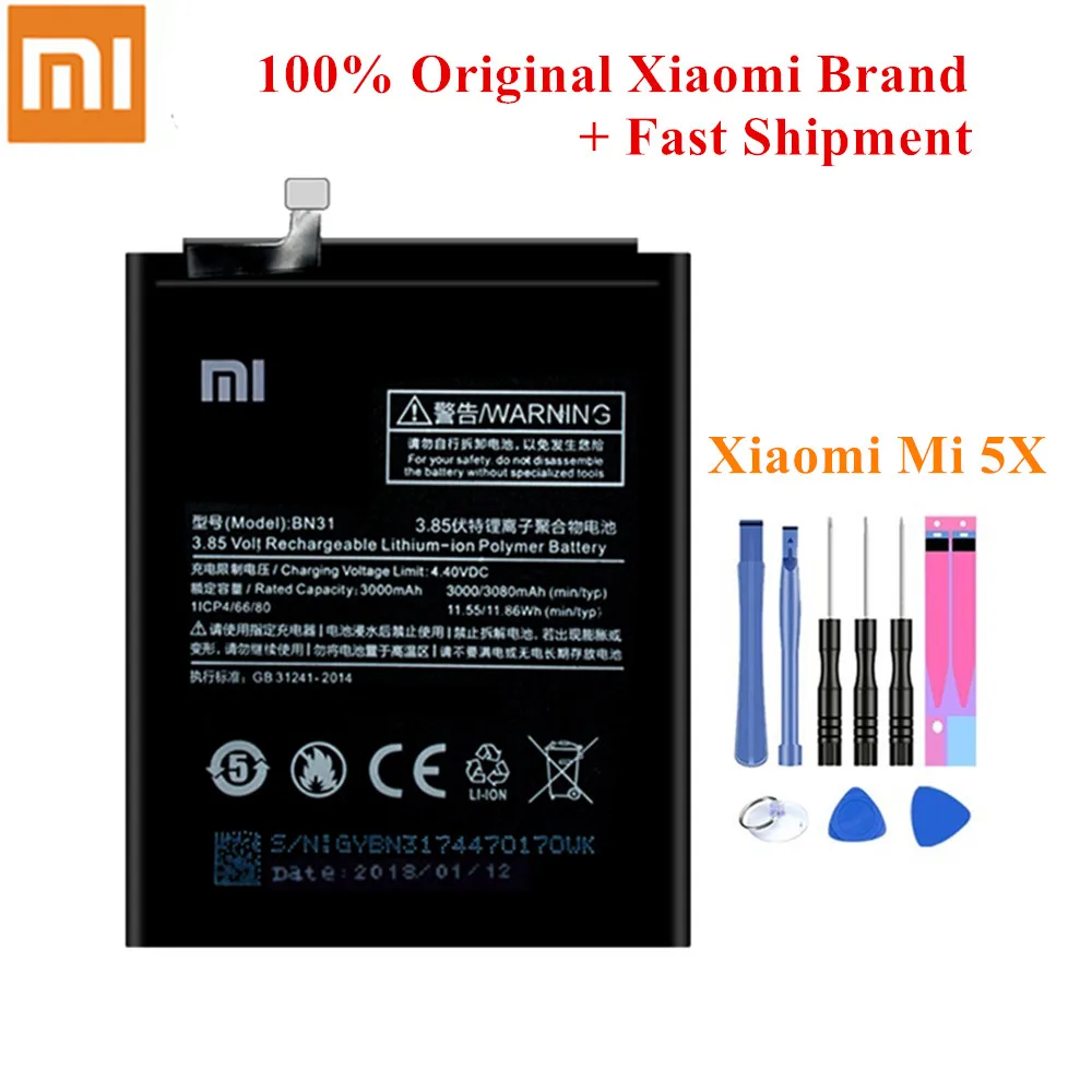 Аккумулятор BN31 для Xiaomi mi 5X mi 5X mi A1 Red mi Note 5A Note5A Pro 3000/3080 мАч настоящий литий-полимерный Акку+ Инструменты