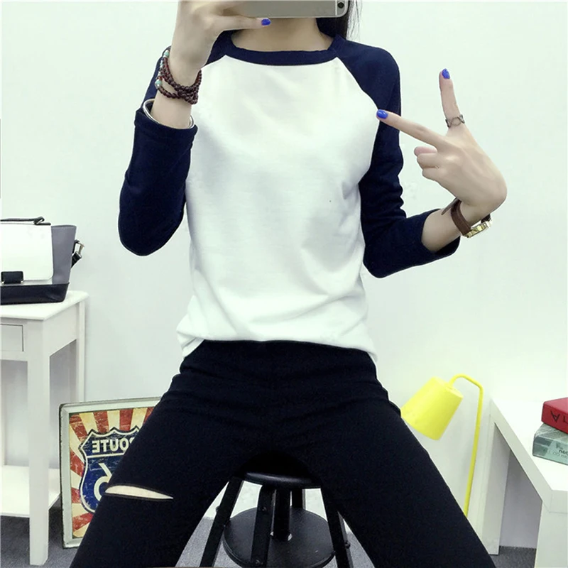 Универсальная футболка с рукавом осенняя Женская Полосатая Бейсбольная