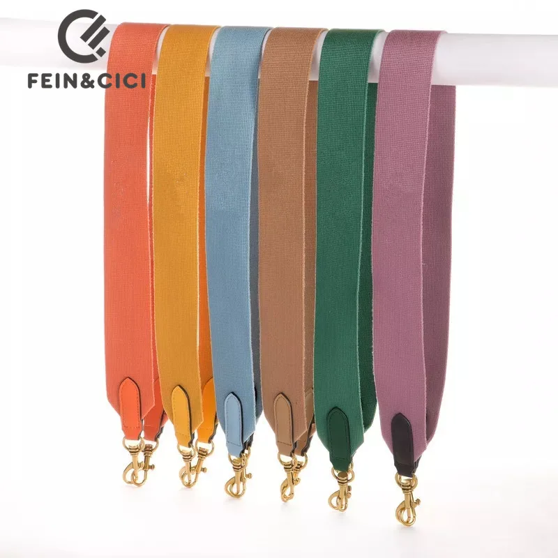 

Colorful strap large wide canvas strap designer messenger shoulder bag briefcase belt with cowskin leather bag parts accessories