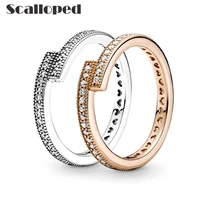scalloped trendy sparkling overlapping ring for bride women diy handmade accessory stacking engagement wedding band fine jewelry