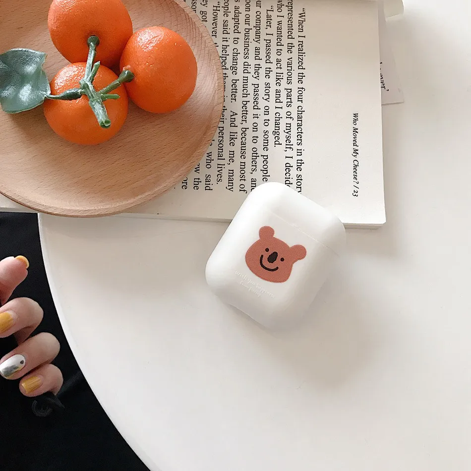 Bear White Чехол для AirPods 1/2, милый мультяшный Радужный медведь, разноцветный цветочный узор, чехол для наушников s для Apple Airpods 2, Мягкий защитный чехол - Цвет: Bear White