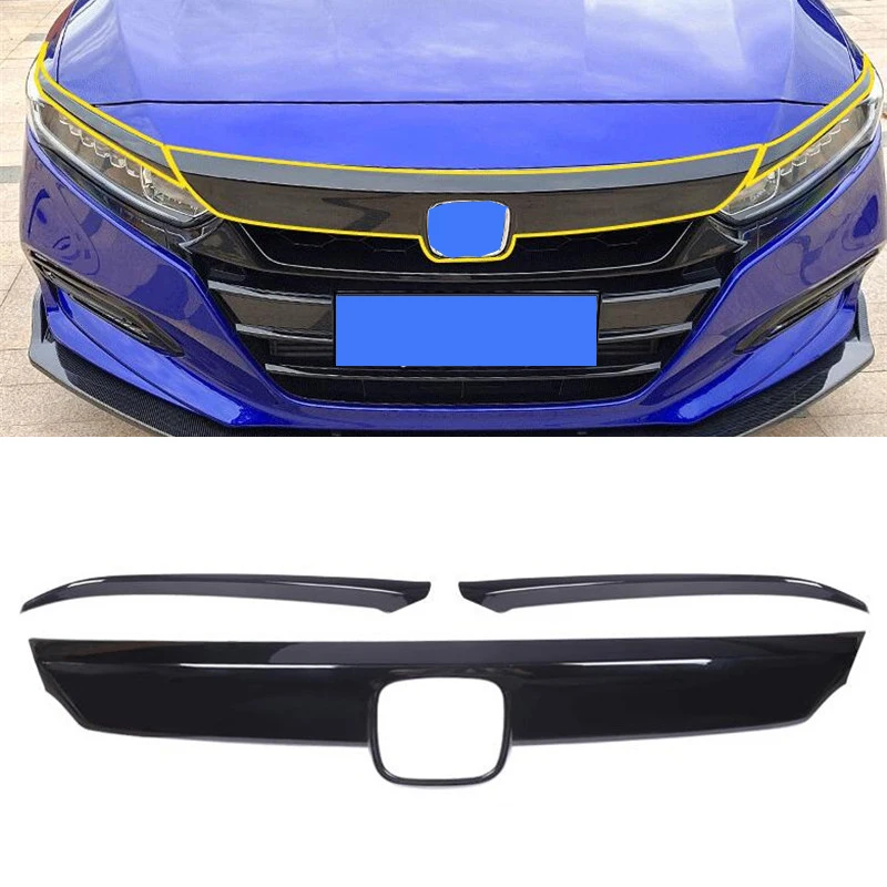CEYUSOT For 3pcs Honda Accord Grille Decorative 18 19 20 New Accord Car Trim Cover ABS Material Paint Gloss Front Bumper Grille