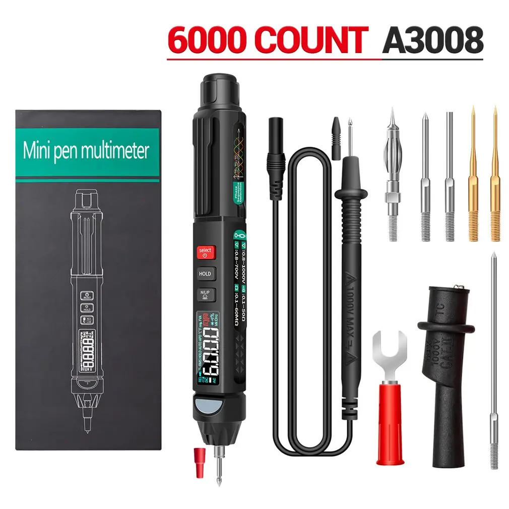 

A3008 Digital Multimeter Auto Intelligent Sensor Pen Tester 6000 Counts NonContact Voltage Meter Multimetre polimetro