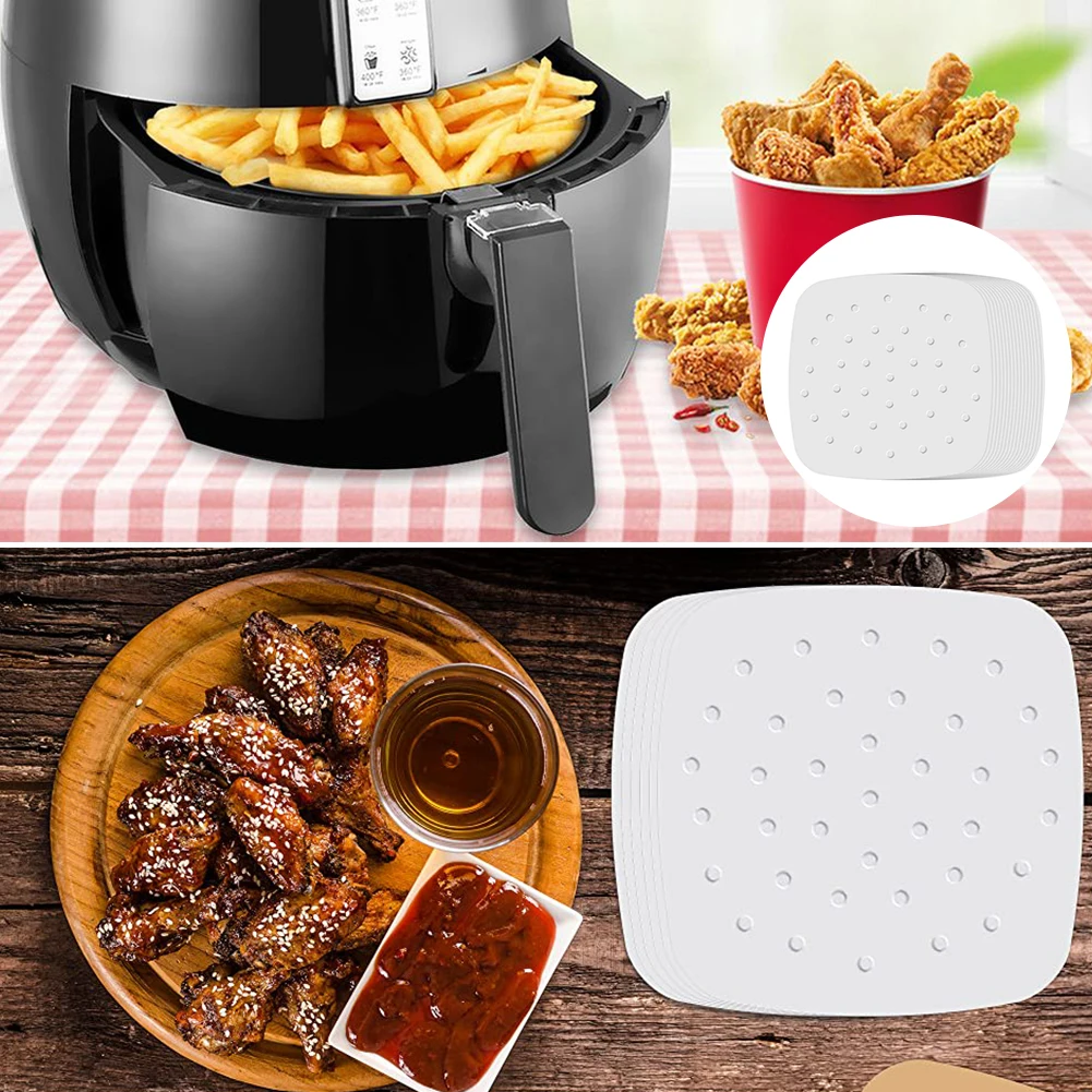 

100pcs Air Fryer Square Baking Paper Food Grade Square Baking Tools Silicone Oil Paper Bun Cake Paper Saucer