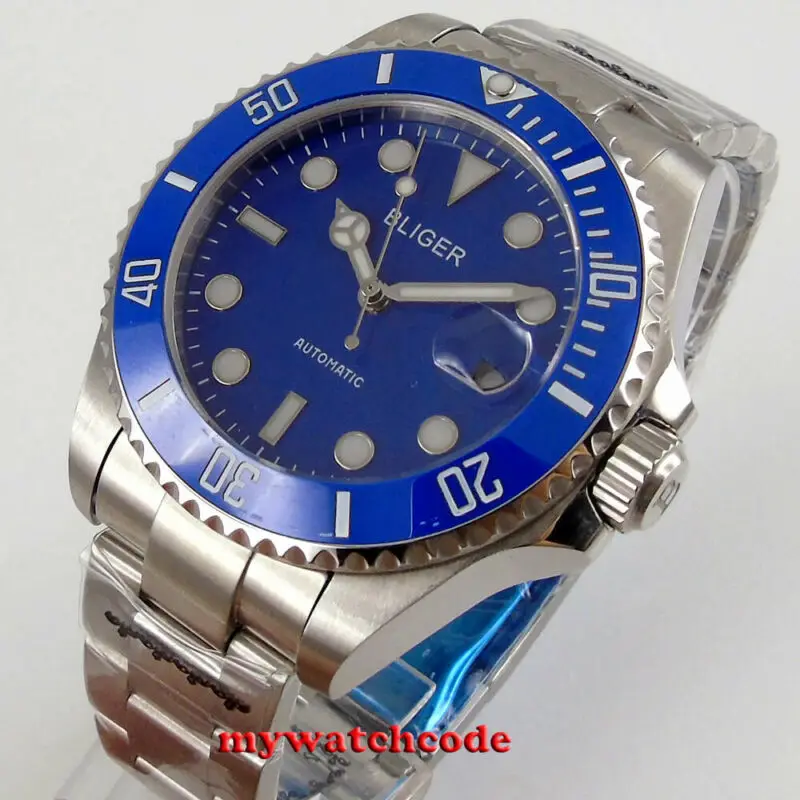 Часы мужские механические с синим циферблатом 43 мм|Мужские часы| |