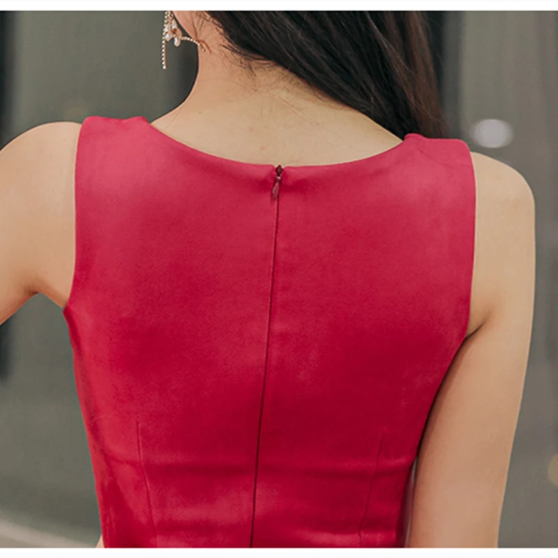 

New Korean Style Women High Quality V-Neck Sleeveless Dress Fashion Solid Color Slim Bodycon Knee-Length Dress Female