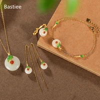 bastiee golden plated 925 sterling silver jewelry sets for women jade pendant necklace drop earrings bracelet chinese style