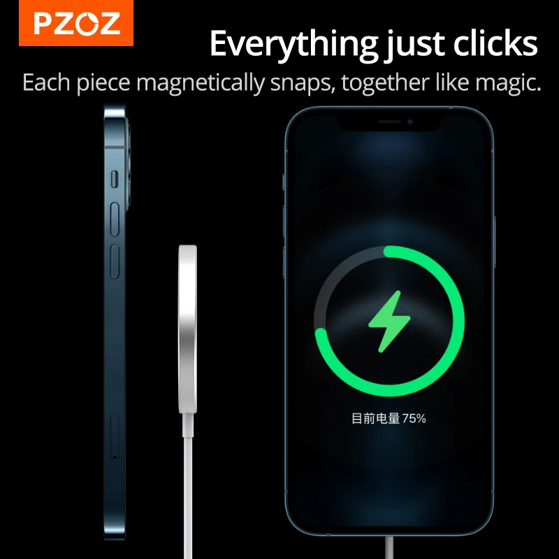 pzoz 15w qi magnetic wireless charger for iphone 12 pro max 11 xs x pd fast charging for airpods pro wireless usb c charger free global shipping