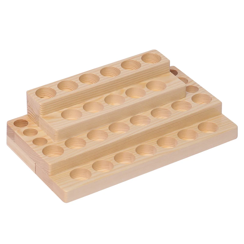 

30 Holes Wooden Essential Oil Tray Handmade Natural Pine Wood Display Rack Demonstration Station For 5-15ml Bottles