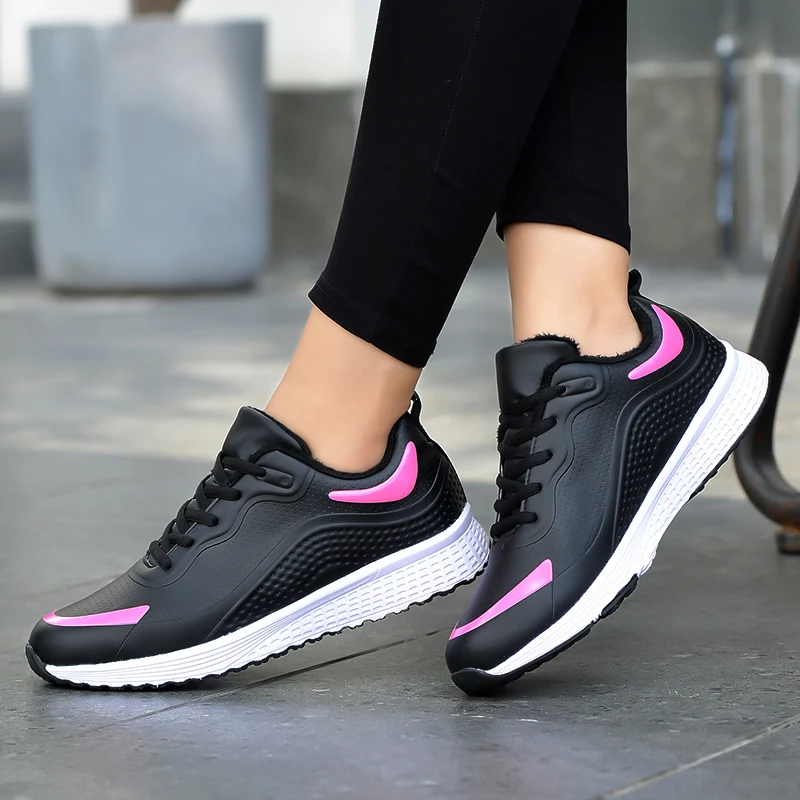 Кроссовки женские плюшевые спортивная обувь для бега и фитнеса плоская подошва