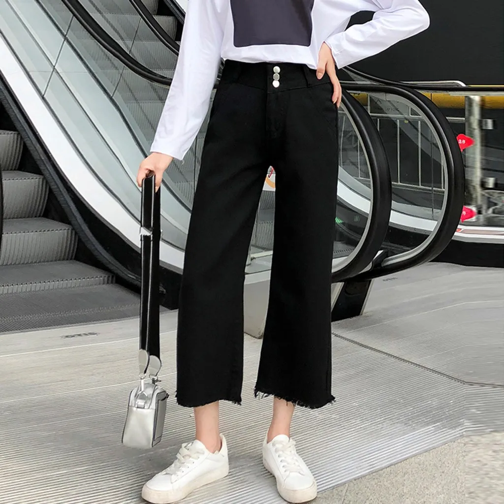 Модные джинсы женские синие джинсовые брюки с высокой талией прямые