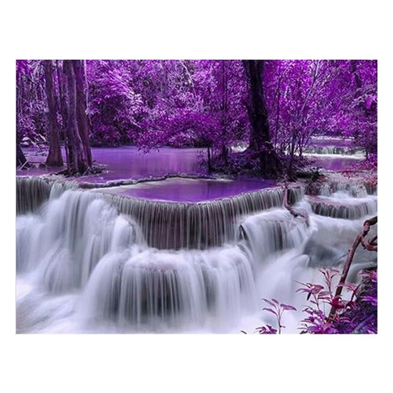 

5D Diamond Painting Kit Full Drill DIY Rhinestone Arts Craft For Home Wall Decor Purple Waterfall