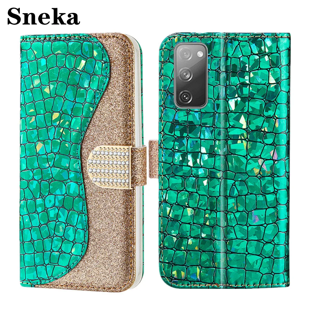 

Luxury Laser Glitter Wallet Case for Galaxy S21 S20 FE Note 20 Ultra S10 5G S8 S9 Plus S7 Leather Flip Cover Splice Phone Funda