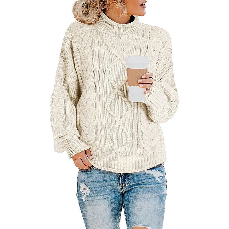 

Knit Turtleneck Pullover Women Solid Color Fall Winter Thick Line Sweater Female Long Sleeve Clothing Straight Tops