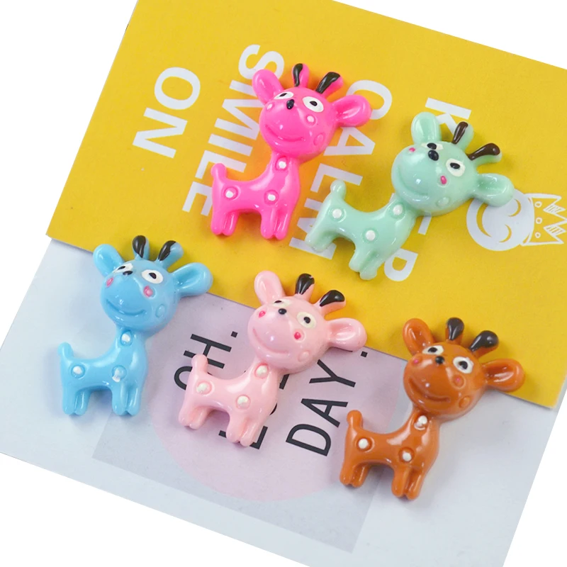 

20Pcs Hand-painted Resin Hair Accessories For Giraffe Kawaii Colored Girl Flat Back Decor Home Figurine Hairpin Crafts Hair Bows