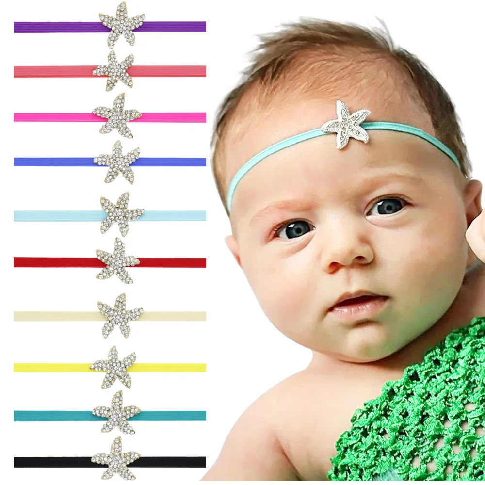

Мода звезды Стразы для новорожденных с повязкой на голову для девочек одноцветное Цвет эластичные детские ленты для волос аксессуары подар...