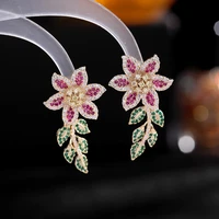 micro pave cubic zirconia leaves flower earrings for ladies shinning crystal wedding jewelry brand luxury bridal banque earrings