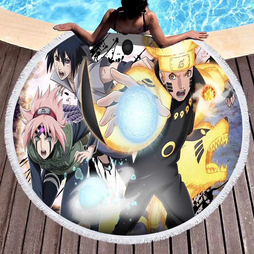 Пляжное полотенце с принтом Наруто абсорбирующее Мягкое Круглое из микрофибры