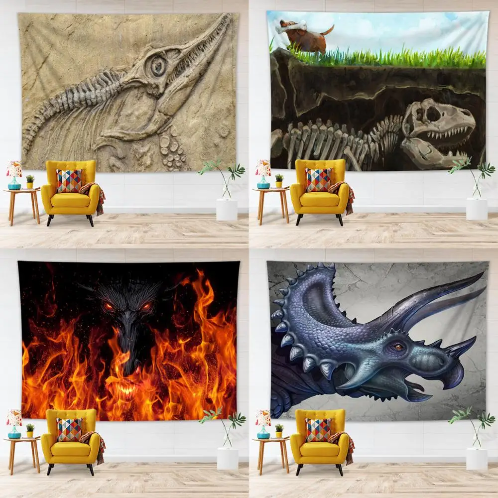 

Гобелен с черепами и динозаврами, настенный гобелен, домашний декоративный гобелен, пляжный коврик, одеяло, скатерть, декор для общежития, н...