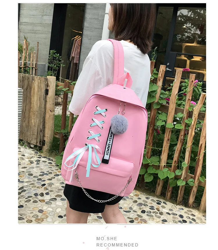 Популярный холщовый рюкзак для женщин студенческий ранец с бантом и лентой