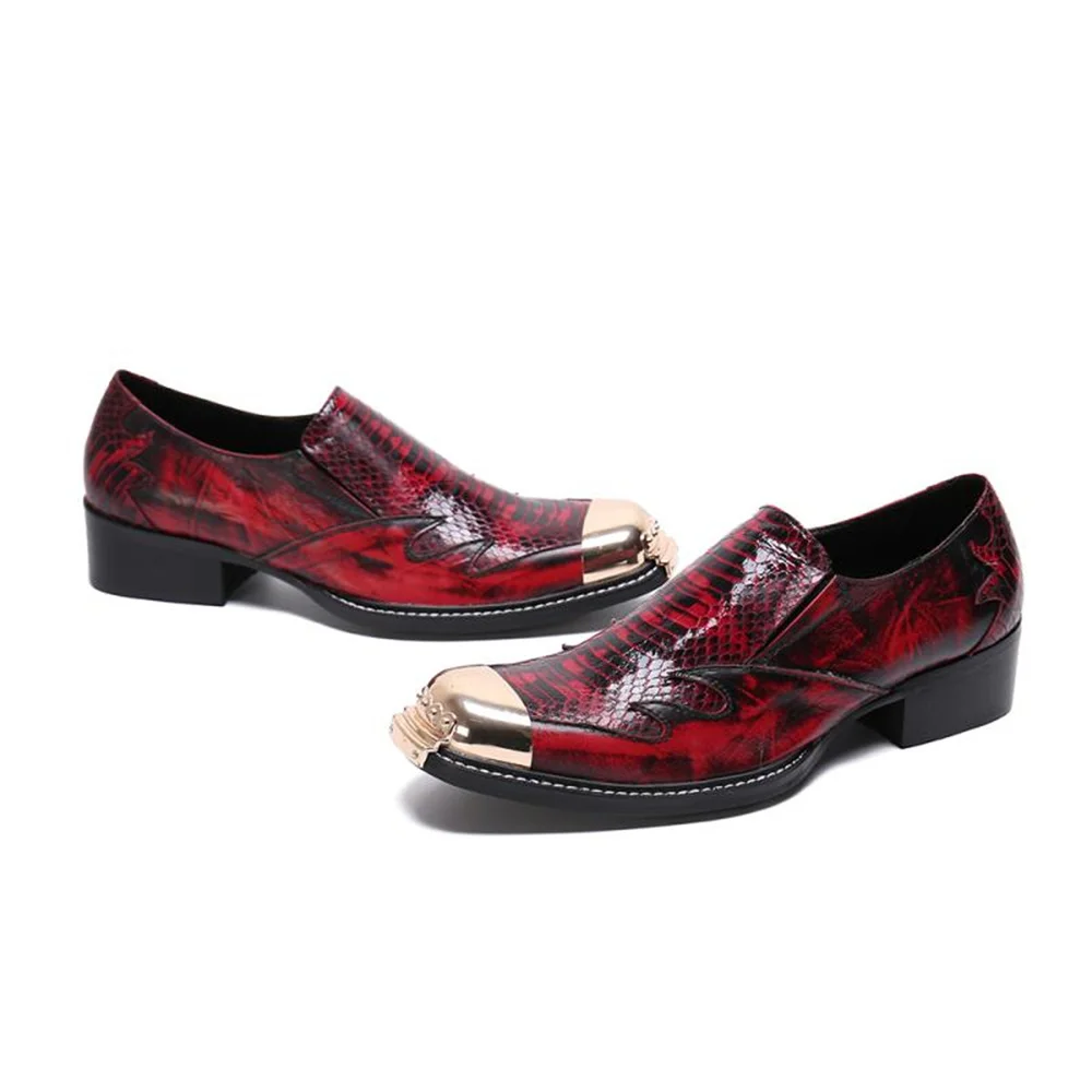 Красные лакированные мужские туфли на высоком каблуке из натуральной кожи с