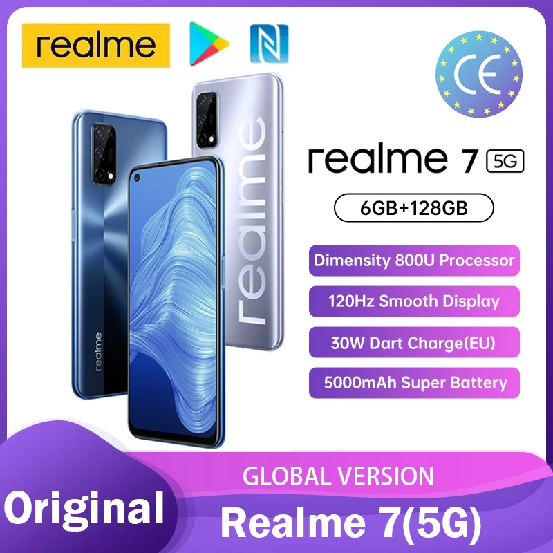Realme 7 5G глобальная версия 6 + 128 Гб полноэкранный 120 Гц Ультра гладкая Дисплей 48MP