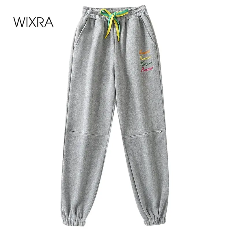 

Женские контрастные штаны-шаровары Wixra, повседневные штаны из 95% хлопка с эластичной резинкой на талии, штаны с вышитыми буквами