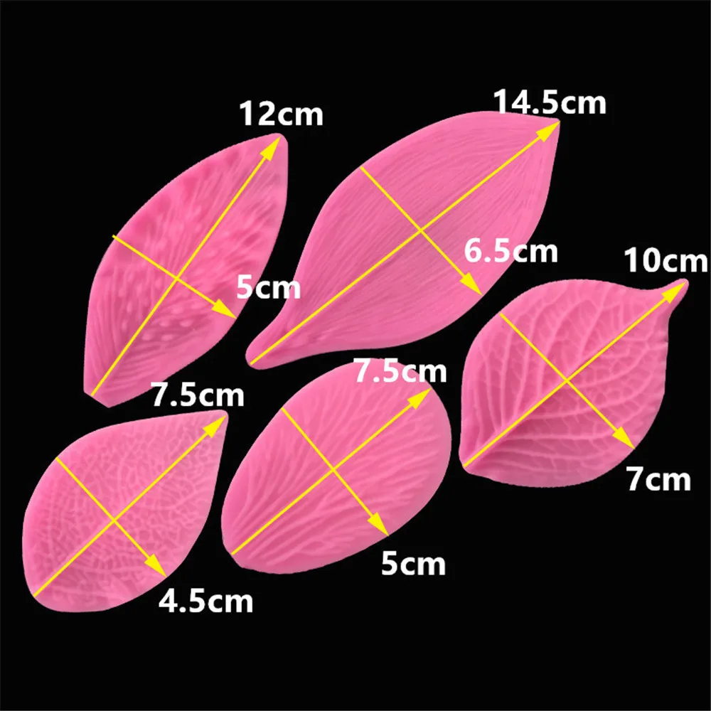 

Concrete Polymer Molds Silica Gel Sugar Solid Leaf Silicone Leaf Veiner Stamp DIY Fondant Cake Flower Tool Mold 5pcs/lot