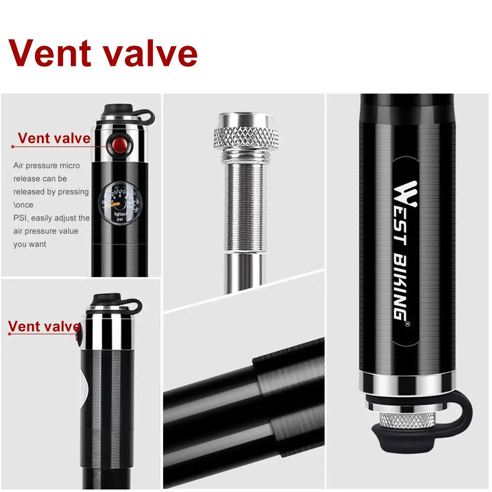 

Handheld Bike Pump with Pressure Gauge 160PSI for Schrader/Presta Valve Portable Bicycle Tire Inflator MTB Cycling Accessories
