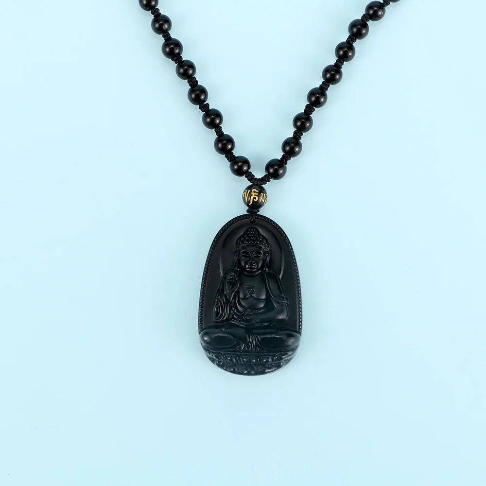 Buddha Pendant Necklace Obsidian Carving Lucky Safe Amulet Women Men Gift Jewelry | Украшения и аксессуары