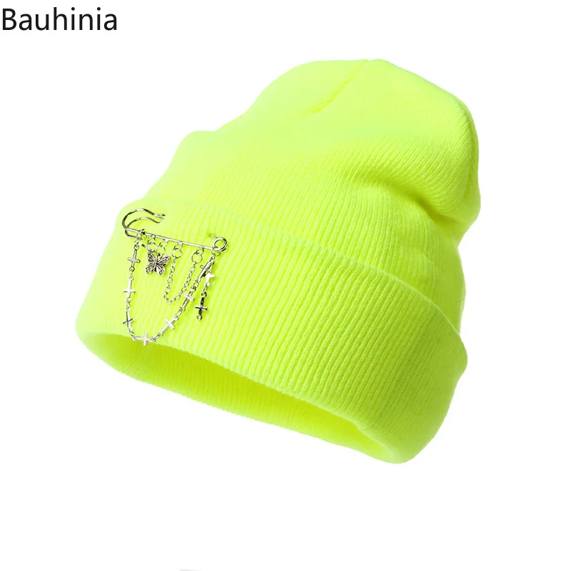 

Bauhinia Skullies Beanies Winter Knitted Hats For Men Women New Solid Outdoor Thick Warm Ski Bonnet
