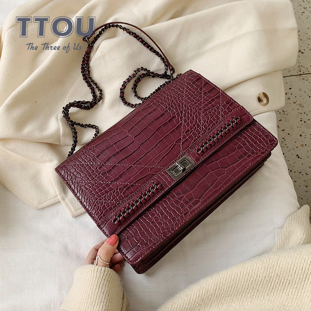 Fashion Crocodile Pattern Messenger Bags With Chain For Women Travel Outwear Quality Designer Pu Leather Female Shoulder |