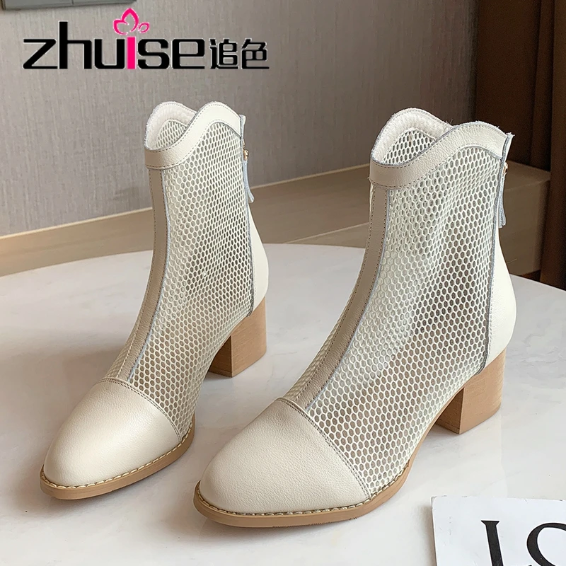 

Short Boots Women 2021 New Spring And Summer Thin Section Thick Heel Hollow Martin Boots Fashion Mesh Sandals Breathable Boots
