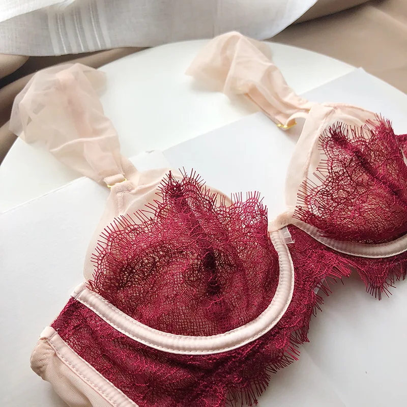 Wriufred Lace light and ultra-thin lingerie panties set large size sexy underwear suit ladies new adjustment type bra set