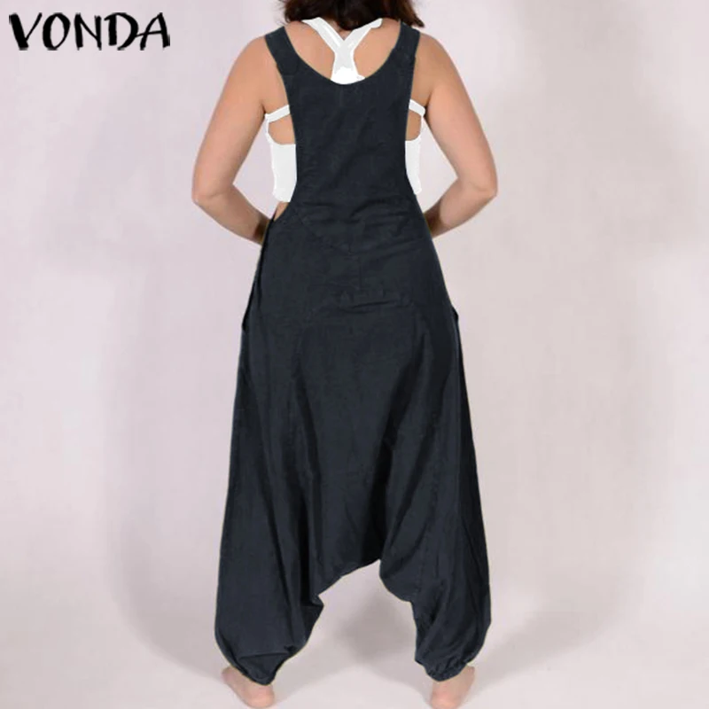 Женский хлопковый комбинезон VONDA однотонные Длинные шаровары большого размера
