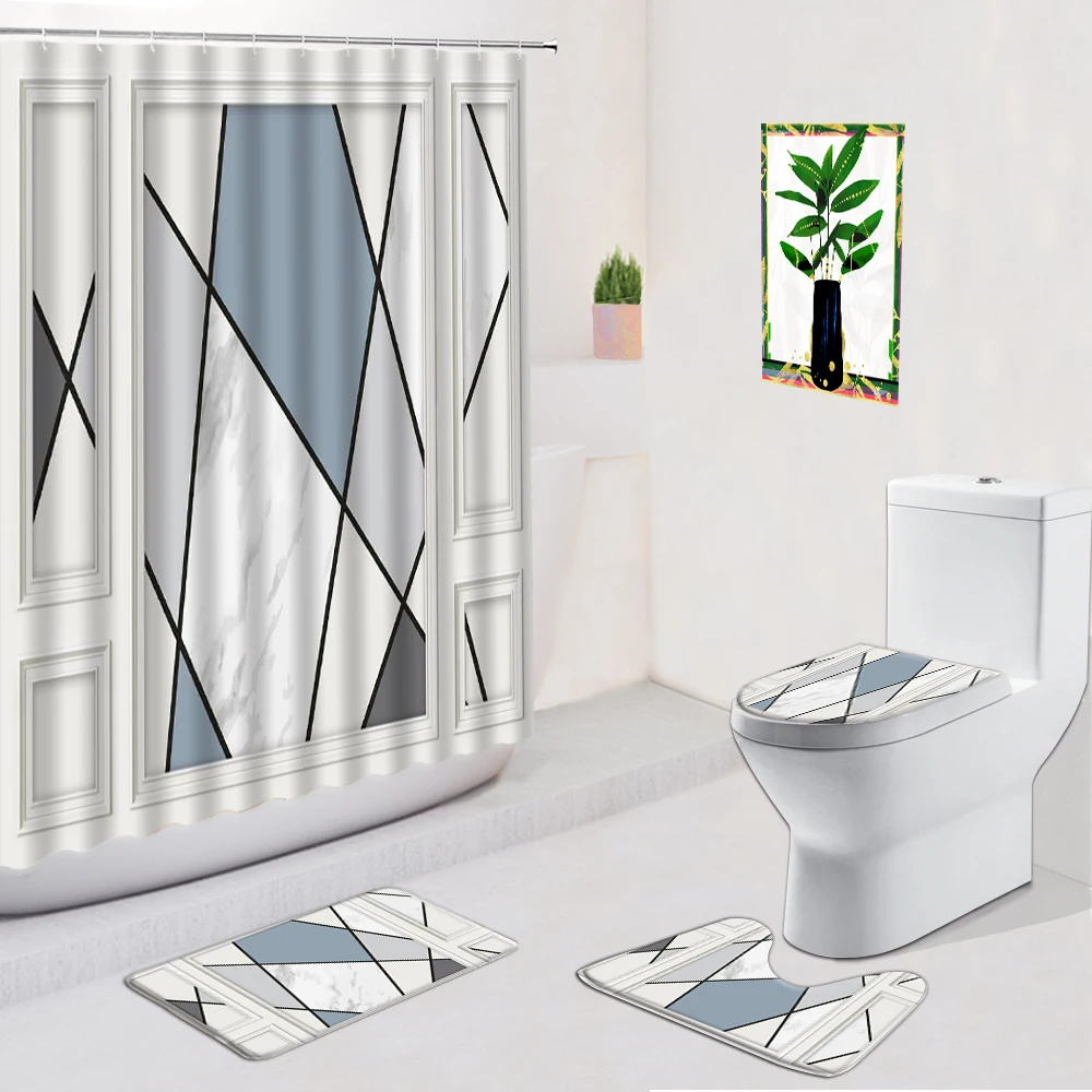 Цветная мраморная занавеска для душа ванной комнаты 4 шт. в комплекте фланелевый