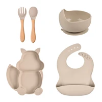 l41d 5 pcs baby silicone sucker bowl set toddler self feeding break proof silicone plate spoon for child best feeding suppli