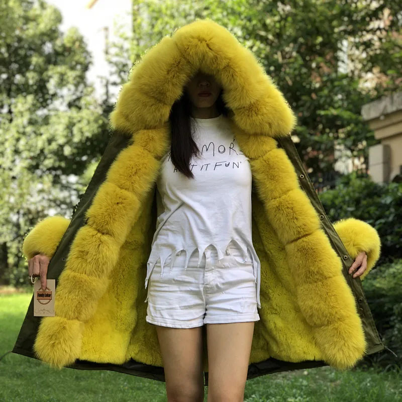 Fandy lokar натуральный мех пальто для женщин зимняя куртка Лисий с капюшоном кролика