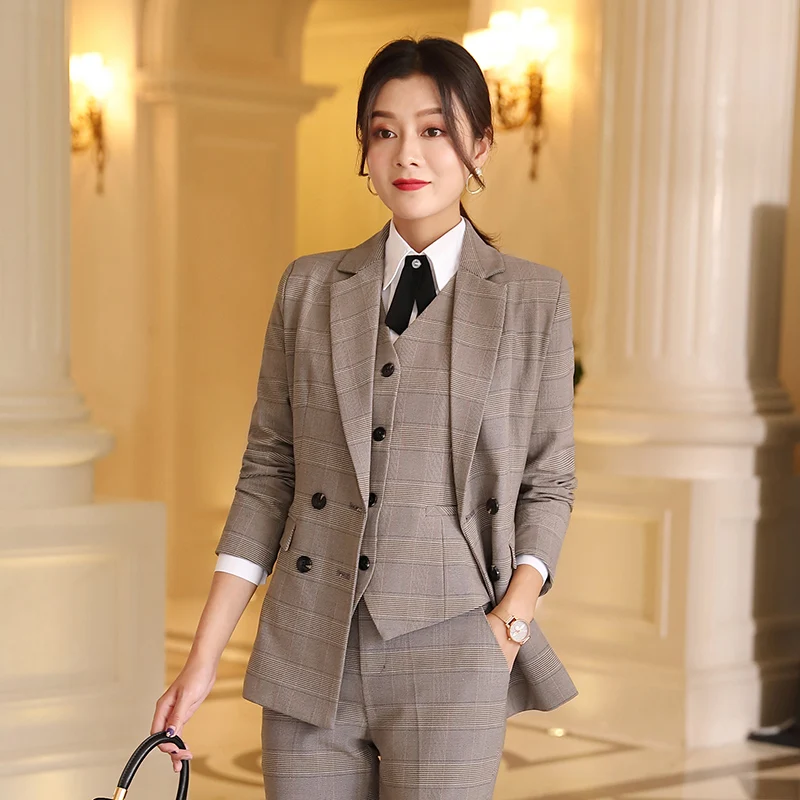 

Женский элегантный клетчатый пиджак, рукав три четверти, украшение кармана, офисная одежда, женская верхняя одежда, шикарные топы