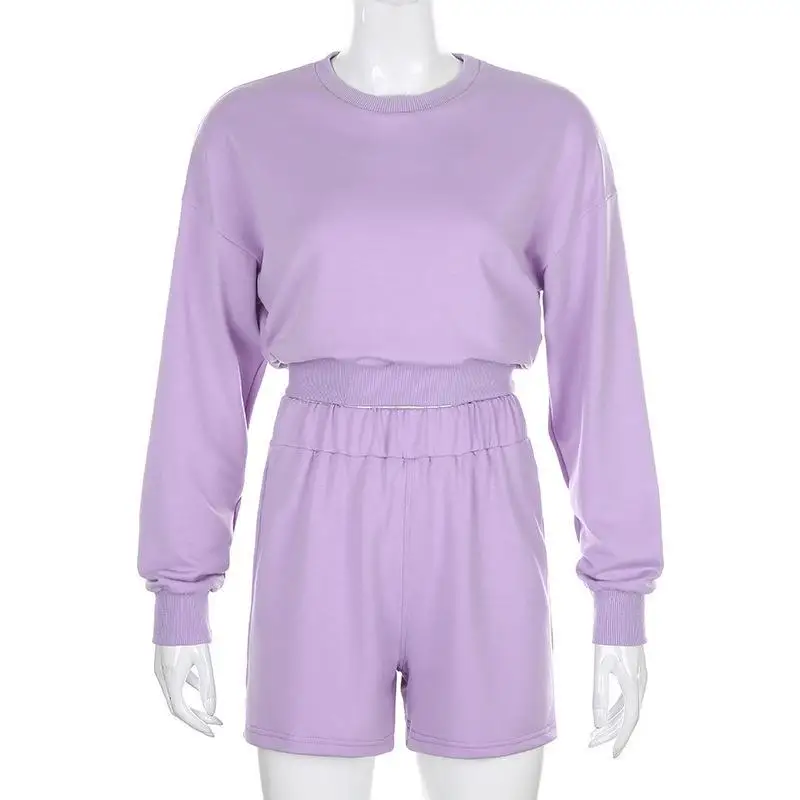 

Casual Solid Tracksuit Two Piece Set Autumn Women Tops and Shorts Outfits 2020 Women SweatShirts Sets Loose Tops Pullover Suits