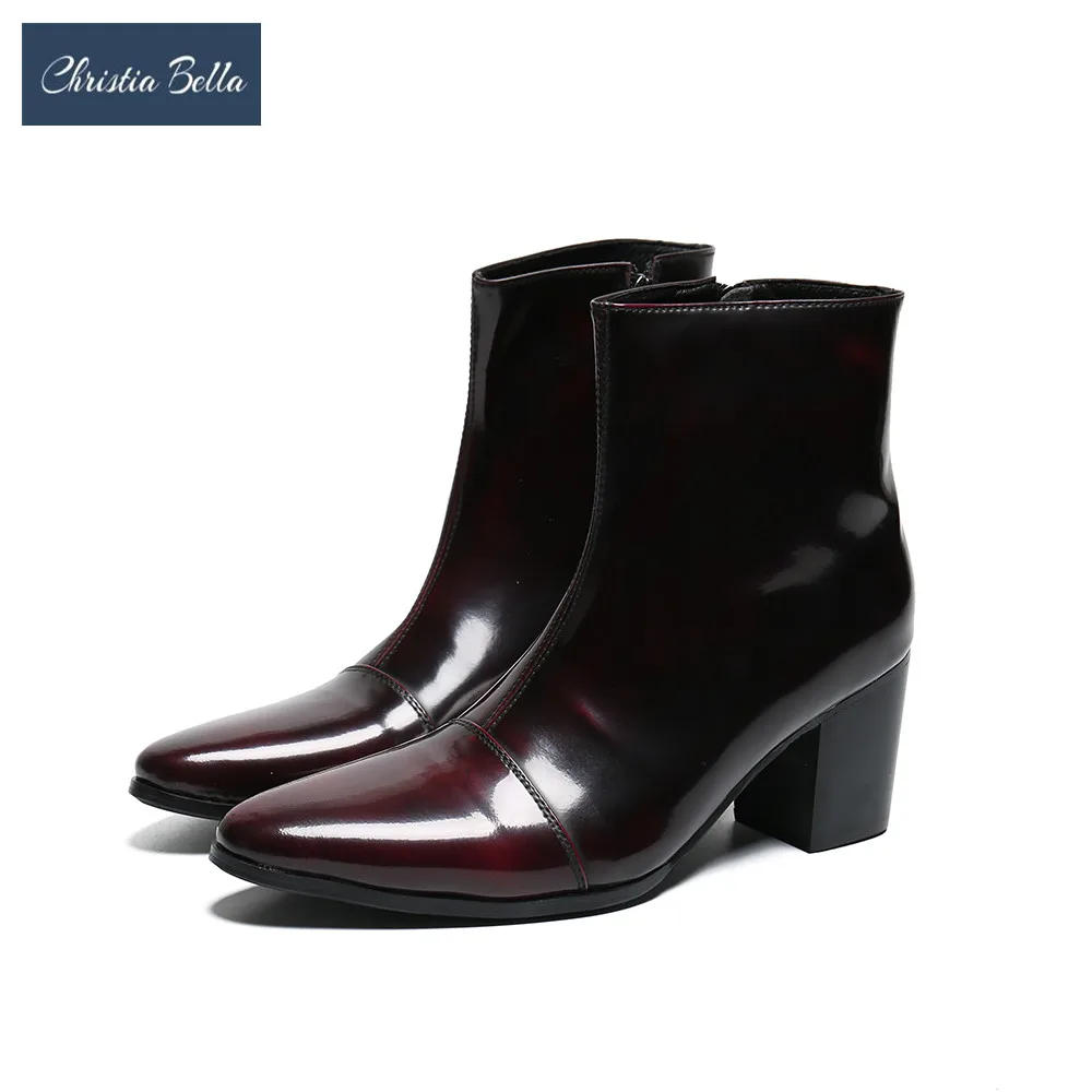 Ботильоны мужские из натуральной кожи высокие ботинки на высоком каблуке для