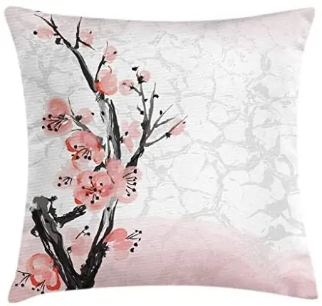 

Pooizsdzzz Floral Throw Pillow Cushion Cover, Japanese Cherry Blossom Sakura Tree Branch Soft Pael Watercolor Print, Decorative