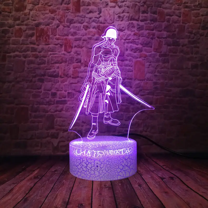 

Flashing 3D LED Nightlight Colorful Changing Light One Piece Roronoa Zoro Anime Figure Model Toys for Kids