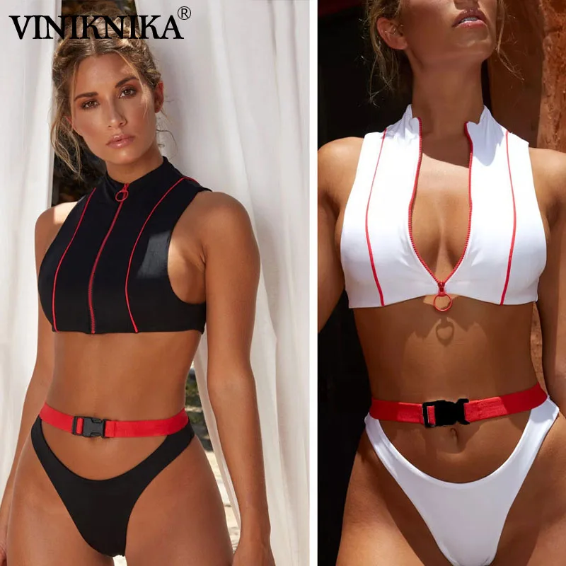 Бразильский комплект бикини с пряжкой на молнии спортивный купальник стринги