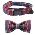 Ошейник и поводок для собак в красную клетку с галстуком-бабочкой, регулируемый персональный аксессуар для щенка из 100% хлопка, подарок на день рождения