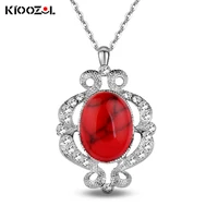 kioozol ethnic style red white blue black color oval pendant silver color choker necklace for women vintage jewelry gift 202 ko2