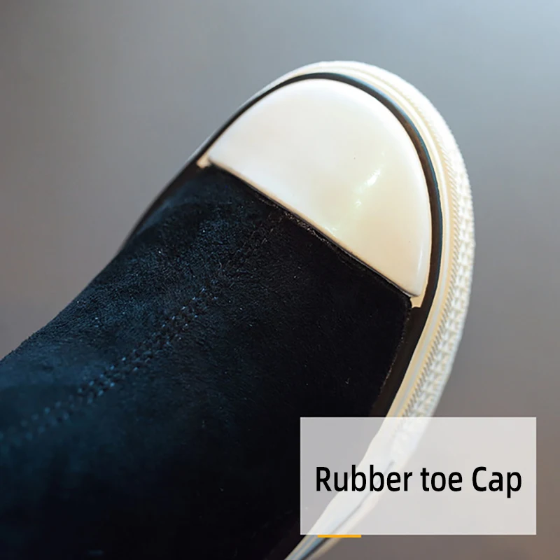 Женские сапоги до середины икры на резиновой подошве черные без застежки молнии