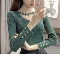 long sleeve pull femme autumn winter pullover women korean fashion female clothes solid v neck sweater women knitted slim tops