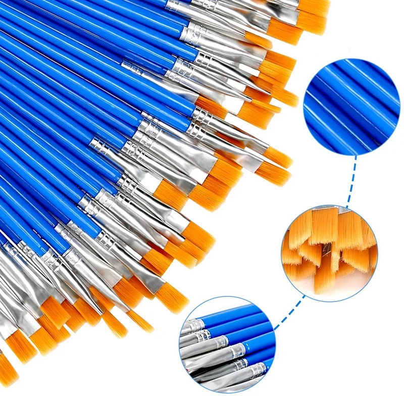 100 шт плоский набор кистей для рисования детей нейлоновые волосы акриловые